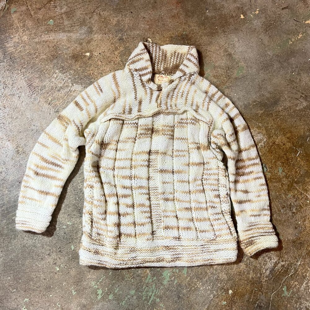 Vintage Hand Knit Sweater 1980s Shawl Collar Apres Ski